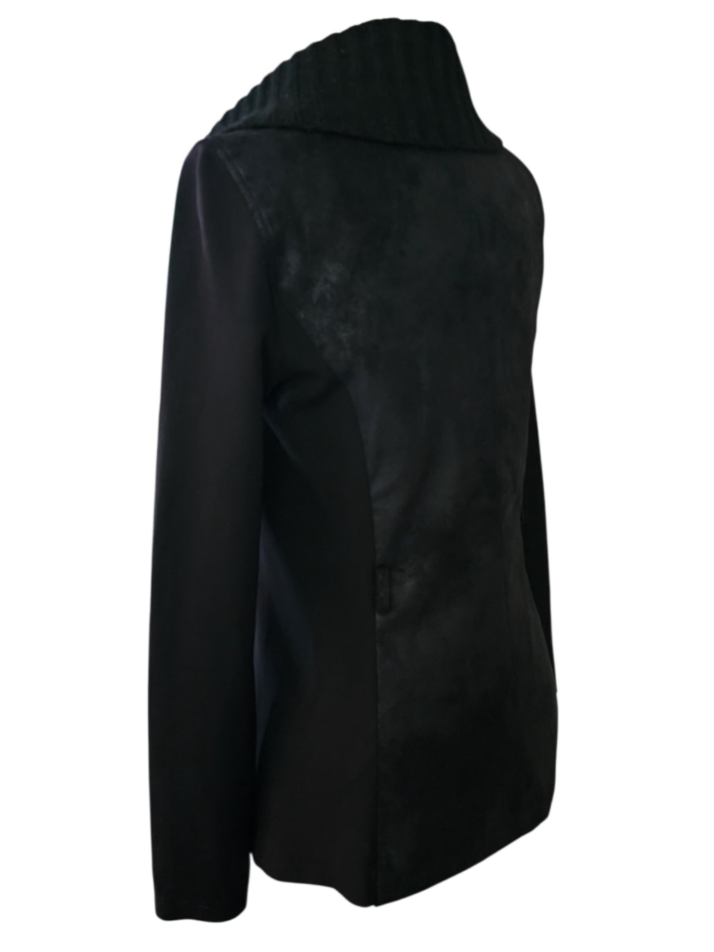 Armani Exchange Black Asymmetric Zip Jacket M Knit Cowl Faux Suede Leather Moto - Picture 5 of 14